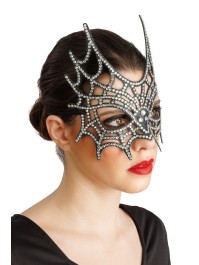 DEMI MASQUE TOILE D\'ARAIGNEE STRASS ARGENT 21CM X 2.5CM X 20CM