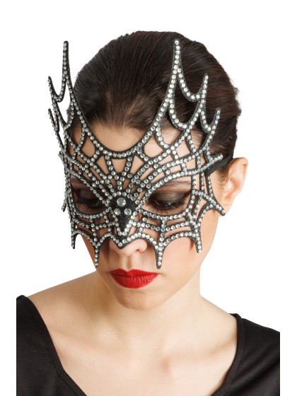 DEMI MASQUE TOILE D\'ARAIGNEE STRASS ARGENT 21CM X 2.5CM X 20CM