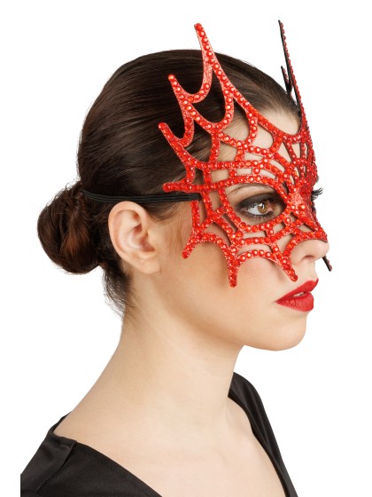 RED STRASS SPIDERWEB HALF MASK 21CM X 2.5CM X 20CM