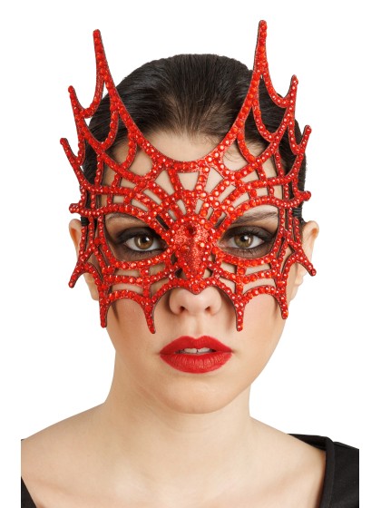 RED STRASS SPIDERWEB HALF MASK 21CM X 2.5CM X 20CM