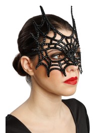 DEMI MASQUE TOILE D\'ARAIGNEE STRASS NOIR 21CM X 2.5CM X 20CM