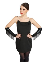 BLACK GLOVES WITH FRINGES ONE SIZE - 36CM