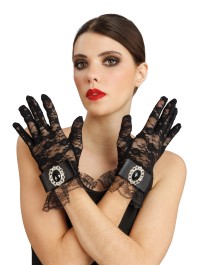 GANTS DENTELLE AVEC PIERRE NOIRE TU - 25CM