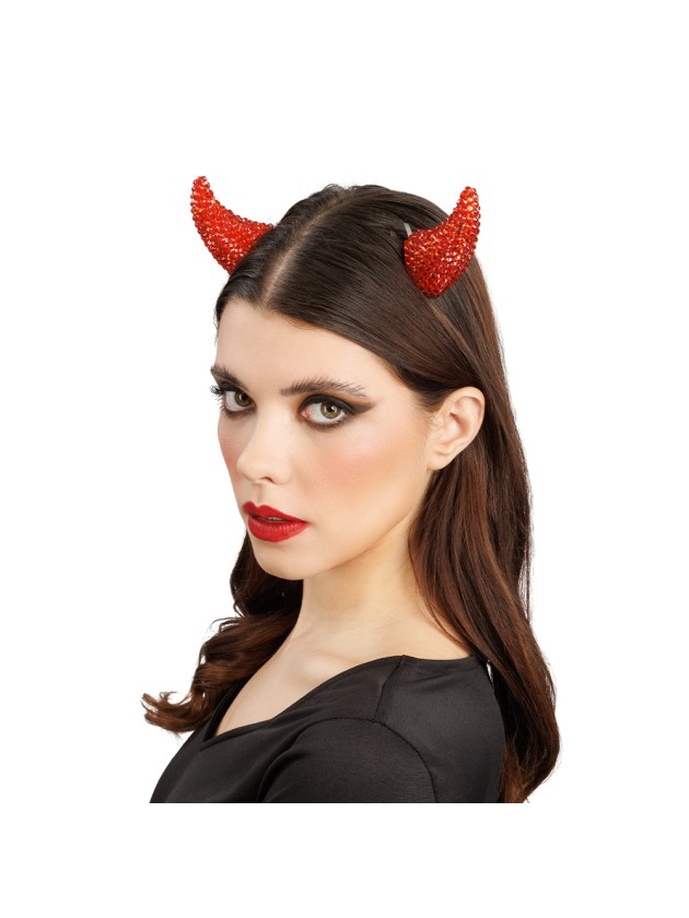 RED STRASS DEVIL HORNS HAIR CLIPS 6.5CM X 3CM X 7.5CM