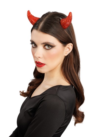 RED STRASS DEVIL HORNS HAIR CLIPS 6.5CM X 3CM X 7.5CM