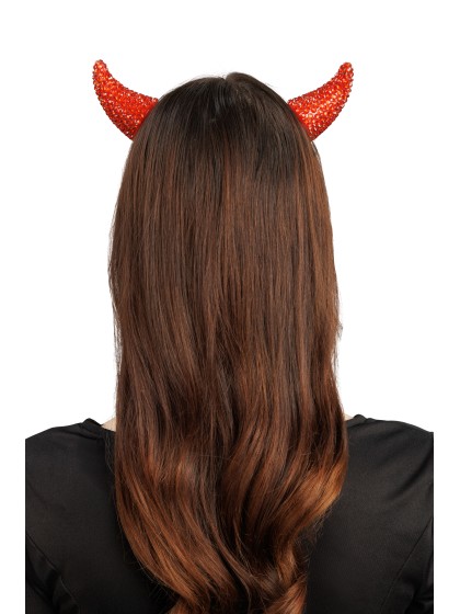PINCE A CHEVEUX CORNES DIABLE STRASS ROUGES 6.5CM X 3CM X 7.5CM