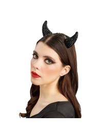 PINCE A CHEVEUX CORNES DIABLE STRASS NOIRES 6.5CM X 3CM X 7.5CM