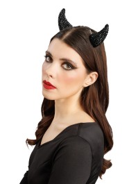 BLACK STRASS DEVIL HORNS HAIR CLIPS 6.5CM X 3CM X 7.5CM
