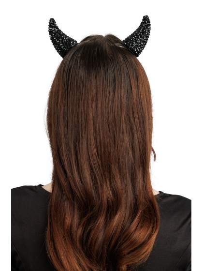 PINCE A CHEVEUX CORNES DIABLE STRASS NOIRES 6.5CM X 3CM X 7.5CM