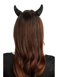 BLACK STRASS DEVIL HORNS HAIR CLIPS 6.5CM X 3CM X 7.5CM