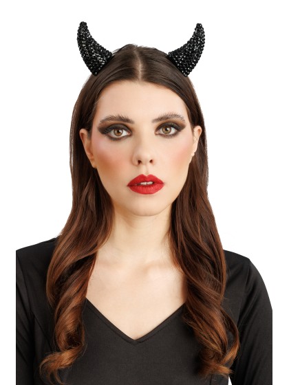 PINCE A CHEVEUX CORNES DIABLE STRASS NOIRES 6.5CM X 3CM X 7.5CM