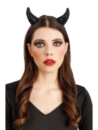 PINCE A CHEVEUX CORNES DIABLE STRASS NOIRES 6.5CM X 3CM X 7.5CM