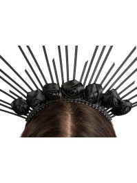 SERRE-TETE COURONNE ROSES NOIRES 37CM X 2CM X 30CM