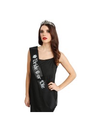 BRIDE OR DIE SET - 2 PCS SCARF AND TIARA SCARF: 9.5CM X 80CM TIARA: 14.5CM X 16CM X 4CM