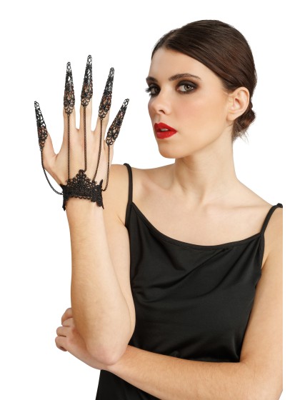 BIJOU DE MAIN DENTELLE ET METAL NOIR 15CM X 1CM X 22CM