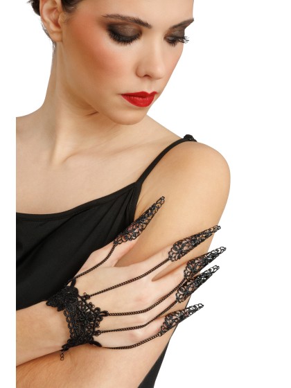 BIJOU DE MAIN DENTELLE ET METAL NOIR 15CM X 1CM X 22CM