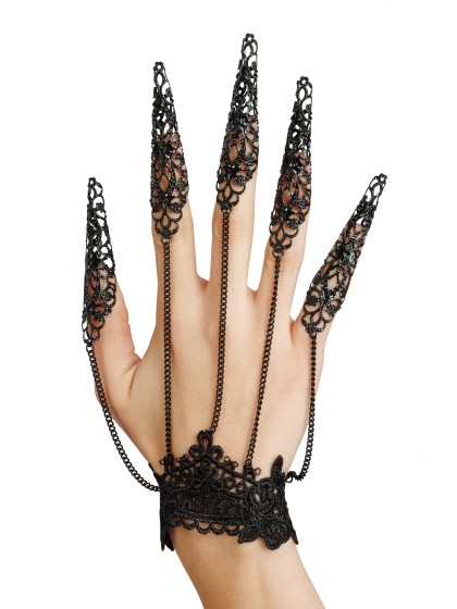 BIJOU DE MAIN DENTELLE ET METAL NOIR 15CM X 1CM X 22CM