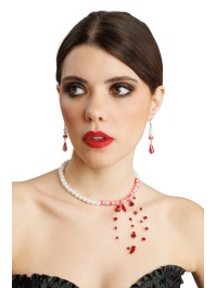 SET 2 PCS - HALSKETTE OHRRINGE PERLEN BLUTVERSCHMIERT HALSBAND: 35CM X 0,5CM X 12CMBO: 0,8CM X 0,8CM X 6CM