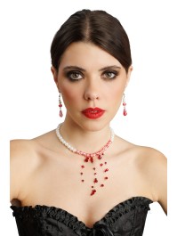 SET 2 PCS - HALSKETTE OHRRINGE PERLEN BLUTVERSCHMIERT HALSBAND: 35CM X 0,5CM X 12CMBO: 0,8CM X 0,8CM X 6CM