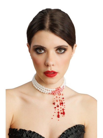 COLLIER PERLES ENSANGLANTEES 31CM X 0.5CM X 11CM