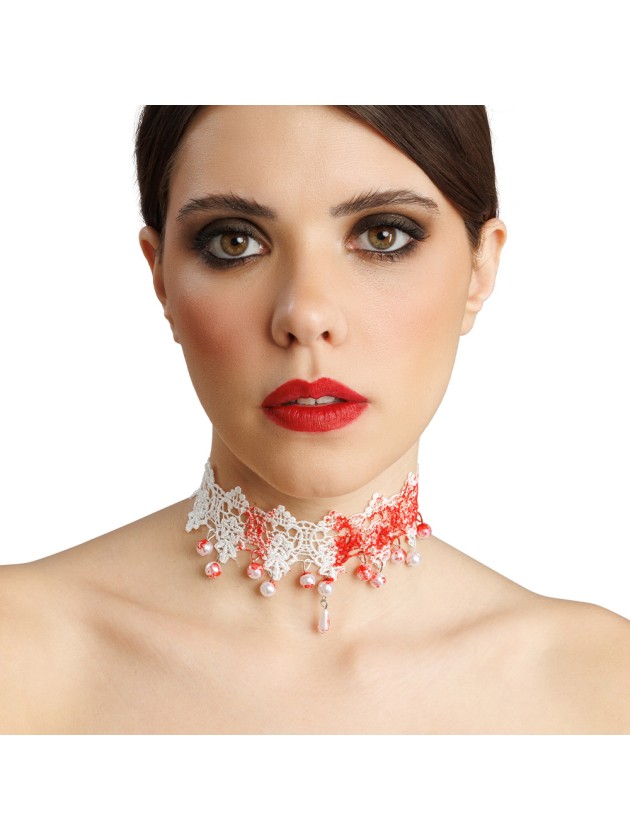 WHITE BLOODY LACE NECKLACE 32CM X 0.5CM X 6CM