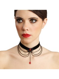 COLLIER RAS DU COU VELOURS NOIR ARAIGNEE RUBIS 30CM X 0.5CM X 9.5CM