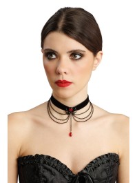 COLLIER RAS DU COU VELOURS NOIR ARAIGNEE RUBIS 30CM X 0.5CM X 9.5CM