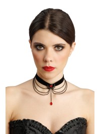 COLLIER RAS DU COU VELOURS NOIR ARAIGNEE RUBIS 30CM X 0.5CM X 9.5CM