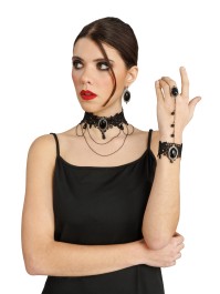 SET 3 PCS - HALSKETTE OHRRINGE ARMBAND MIT RING PERLE SCHWARZ HALSKETTE: 35CM X 0,5CM X 15CM: 2,5CM X 0,5CM X 4,5CM Armband: 