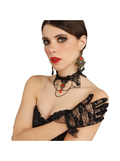 SET 3 PCS - HALSKETTE OHRRINGE RUBIN UND HANDSCHUHE SPITZE HALSKETTE: 34 CM x 0,5 CM X 10 CMBO: 5 CM x 0,5 CM x 8 CMGANTE: 8,