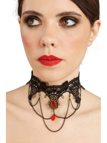 KIT 3 PCS - COLLIER BOUCLES D\'OREILLES RUBIS ET GANTS DENTELLE COLLIER: 34CM X 0.5CM X 10CM BO: 5CM X 0.5CM X 8CM GANTS: 8.5C