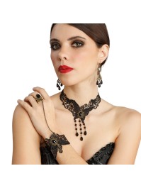 3 PCS SET - BUTTERFLY LACE NECKLACE EARRINGS BRACELET WITH RING 