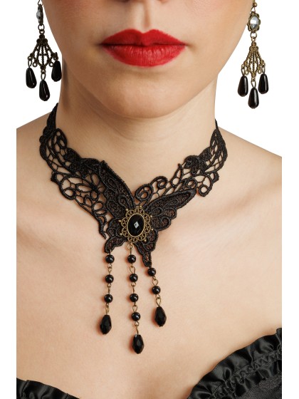 3 PCS SET - BUTTERFLY LACE NECKLACE EARRINGS BRACELET WITH RING 