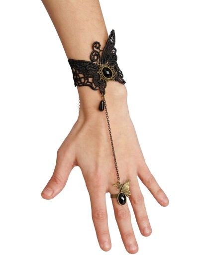 KIT 3 PCS - COLLIER BOUCLES D\'OREILLES BRACELET AVEC BAGUE BUTTERFLY DENTELLE COLLIER: 30CM X0.5CM X 20CM BO: 2CM X 0.5CM X 7