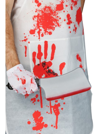 SET KILLER - 3 PCS SCHÜRZE HANDSCHUHE MESSER BLUTVERSCHMIERT SCHÜRZE: 62CM X 1CM X 84CM Handschuhe: 9CM X 21CM Messer: 2,5CM 