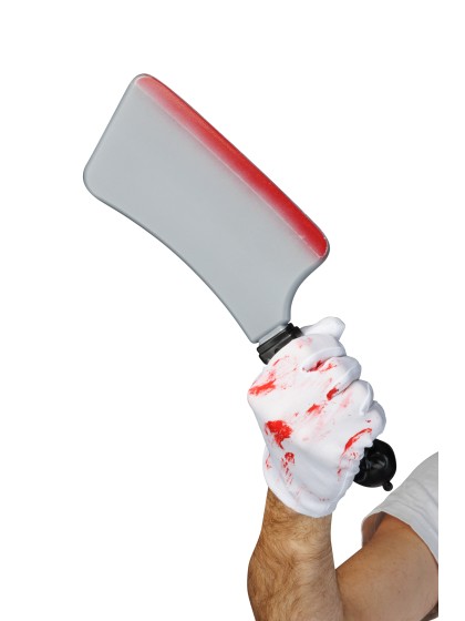 KIT KILLER - 3 PCS TABLIER GANTS COUTEAU ENSANGLANTES TABLIER: 62CM X 1CM X 84CM GANTS: 9CM X 21CM COUTEAU: 2.5CM X 2.5CM X 3