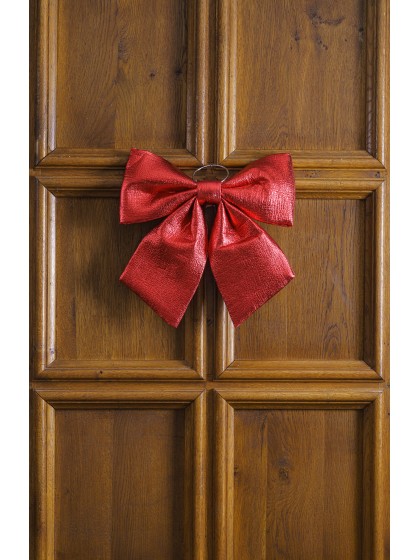 SHINY RED STELLAR BOW 34CM X 5CM X 34CM
