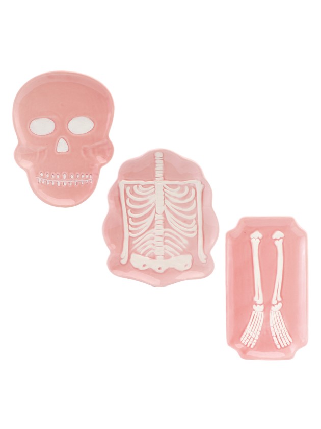 ASSIETTE CERAMIQUE SQUELETTE ROSE SUMMERWEEN - 3 ASS ENV 13.5CM X 1.5CM X 19CM