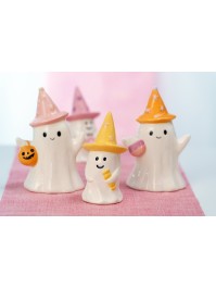 SMALL CERAMIC GHOST WITH CANDY - 2 ASSORTED 6.5CM X 6.5CM X 12.5CM