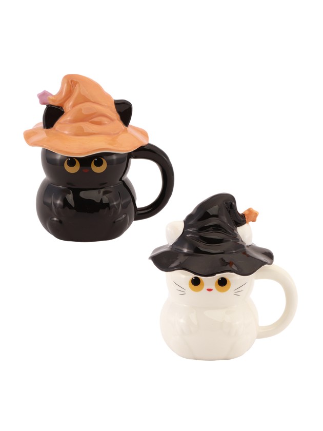 CERAMIC MUG CAT WITH HAT - 2 ASSORTED 14CM X 12CM X 16CM