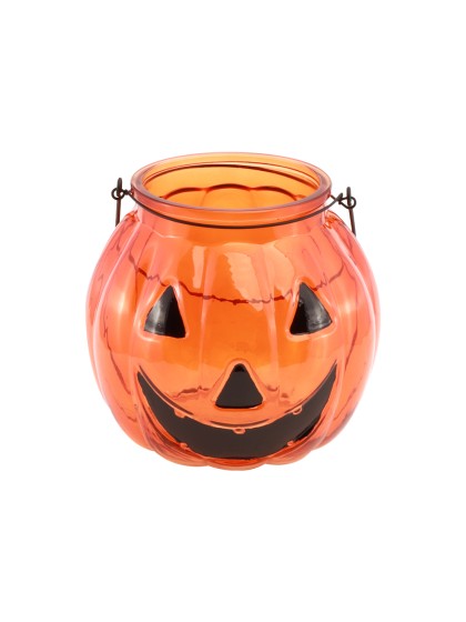 ORANGE GLASS PUMPKIN CANDLE HOLDER 17CM X 17CM X 17CM