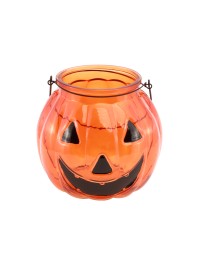 ORANGE GLASS PUMPKIN CANDLE HOLDER 17CM X 17CM X 17CM