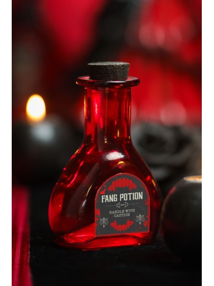 RED GLASS HEART BOTTLE FANG POTION 8CM X 4CM X 10.8CM