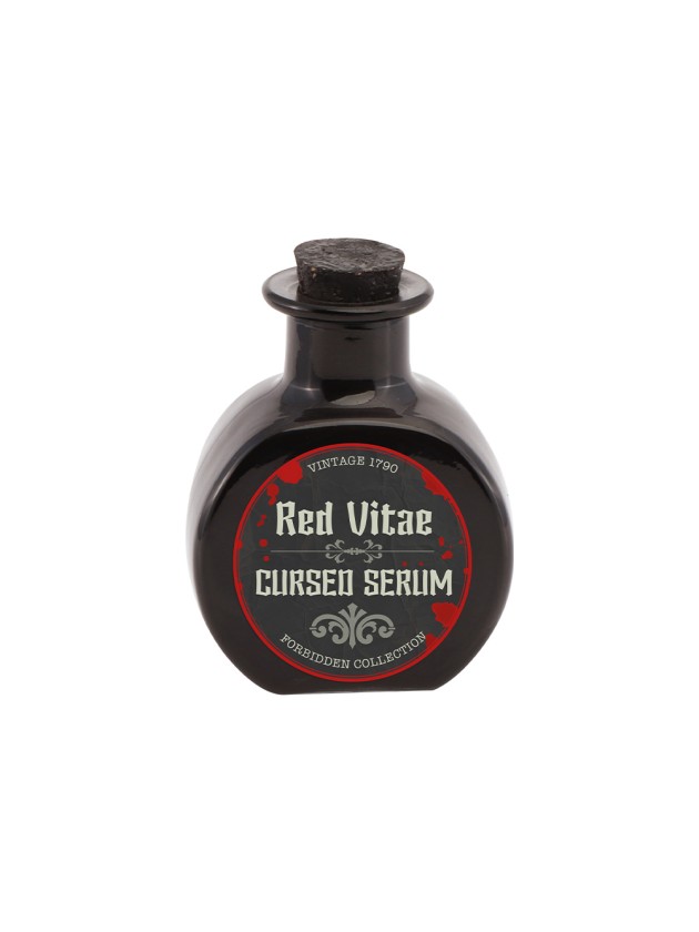 BLACK GLASS ROUND BOTTLE CURSED SERUM 7.8CM X 4.5CM X 9.5CM