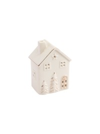 HAUS KERAMIK WINDLICHT WEISS UND GOLD 9.1CM X 7CM X 13CM