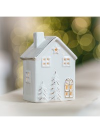 MAISON CERAMIQUE PHOTOPHORE BLANC ET OR 9.1CM X 7CM X 13CM