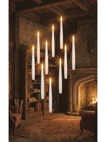 10 BOUGIES BLANCHES LED FLOTTANTES AVEC BAGUETTE MAGIQUE BOUGIE: 1.5CM X 1.5CM X 15CM BAGUETTE: 2CM X 2CM X 35CM