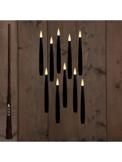 10 BOUGIES NOIRES LED FLOTTANTES AVEC BAGUETTE MAGIQUE BOUGIE: 1.5CM X 1.5CM X 15CM BAGUETTE: 2CM X 2CM X 35CM