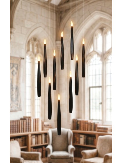 10 BOUGIES NOIRES LED FLOTTANTES AVEC BAGUETTE MAGIQUE BOUGIE: 1.5CM X 1.5CM X 15CM BAGUETTE: 2CM X 2CM X 35CM