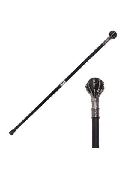 BLACK BALL SKELETON HAND WALKING CANE 93CM